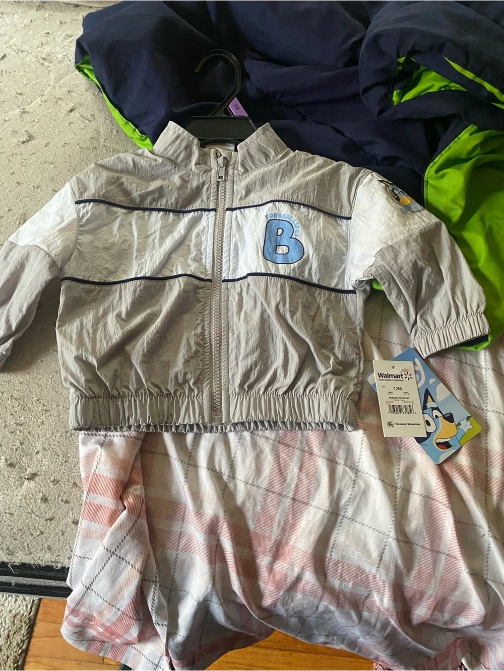 Kids Light Gray Windbreaker Jacket with Blue 'B' Patch